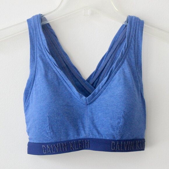Calvin Klein Heather Azure Blue Crossback Jersey Sports Bra Medium - Picture 1 of 4